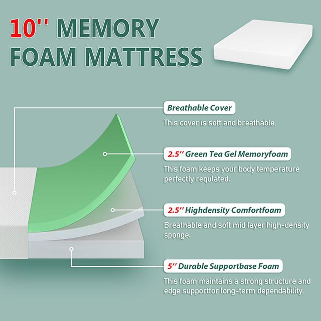 Forsythia 10" Green Tea Gel Memory Foam
