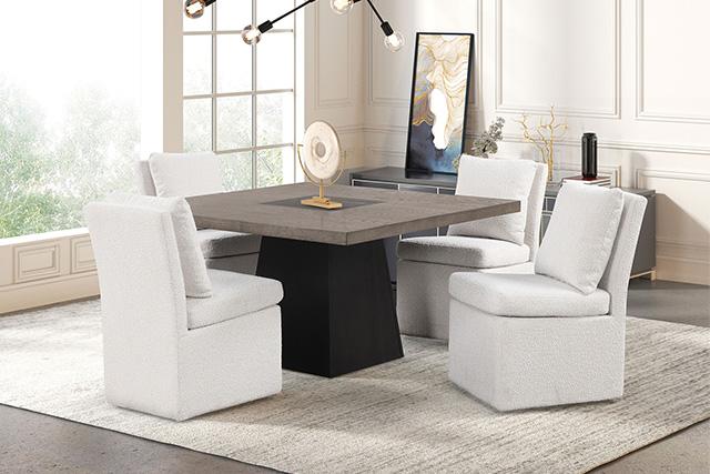 Broager 5 Pc Dining Table Set (White Caster Chairs) Walnut